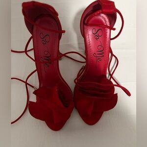 So Me Scarlet Red Strappy Heels